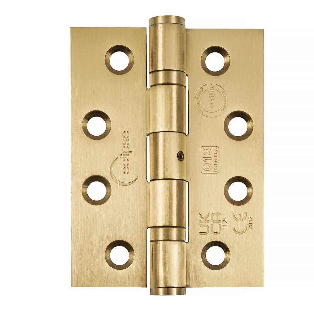 Eclipse 4 inch (102mm) Ball Bearing Hinge Grade 13 Square Ends - Satin Brass (Sold in Pairs)